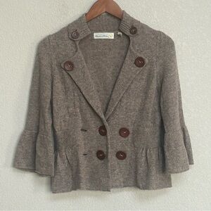 Anthropologie Charlie & Robin Women’s Brown Wool Peplum Button Sweater Jacket S